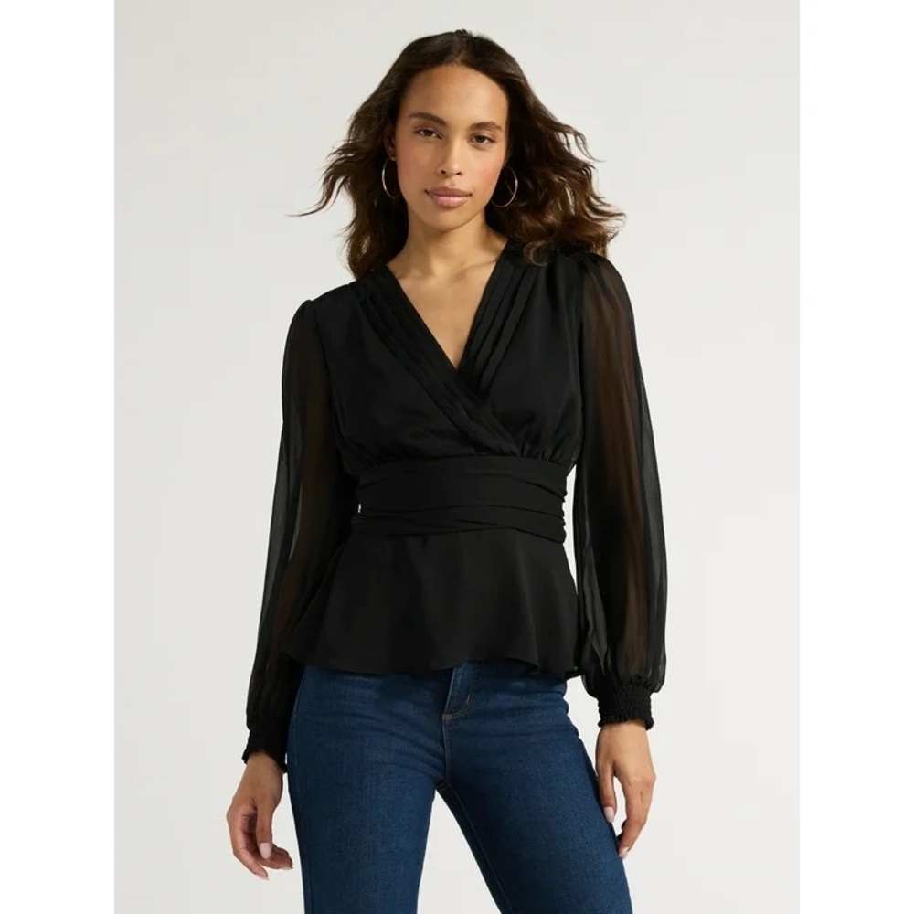 Sofia Vergara Women's Ruched Waist Long Sleeve Peplum Top NWT